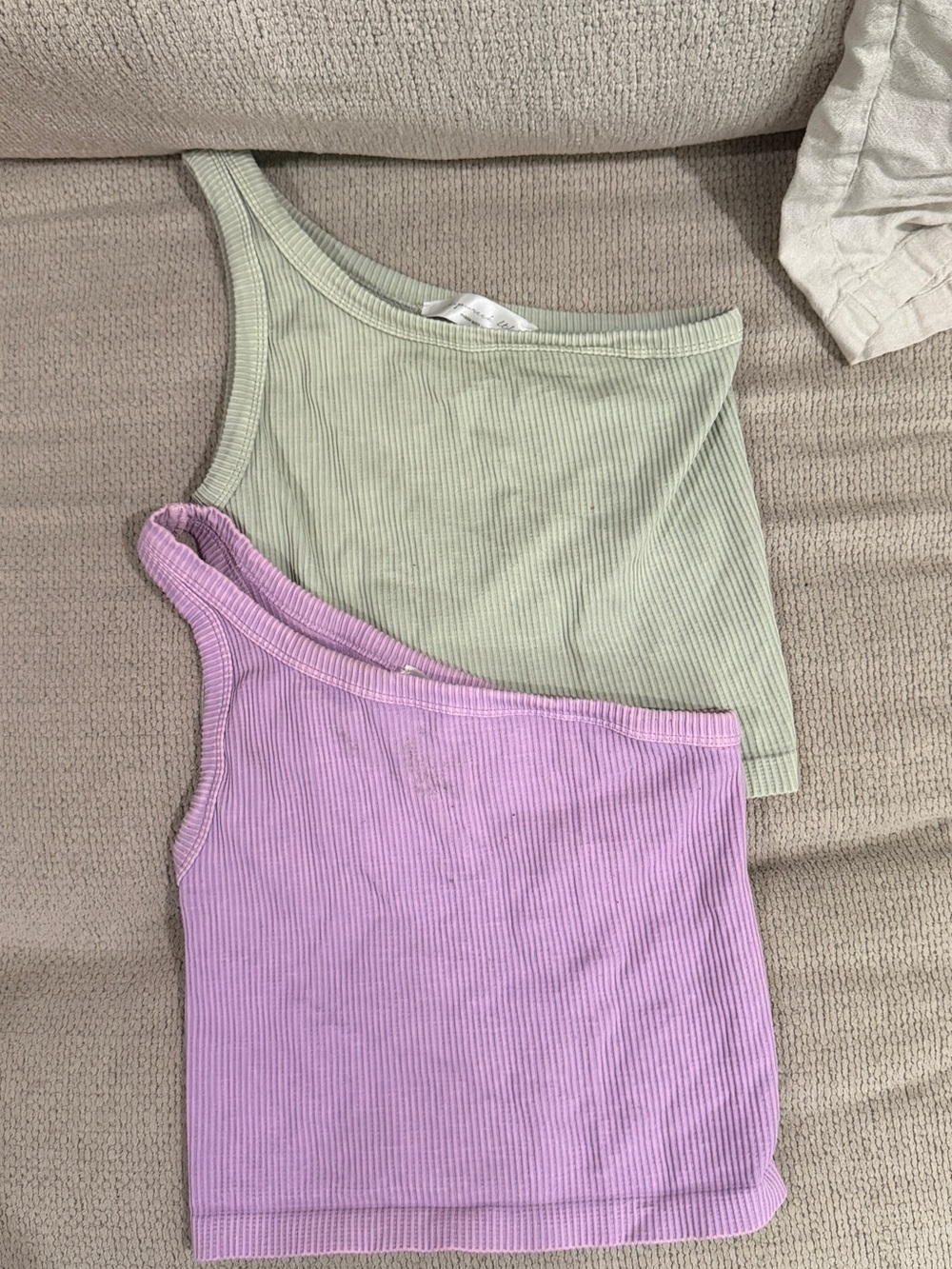 One-Shoulder Ribbed Crop Tops in Sage Green and Lavender